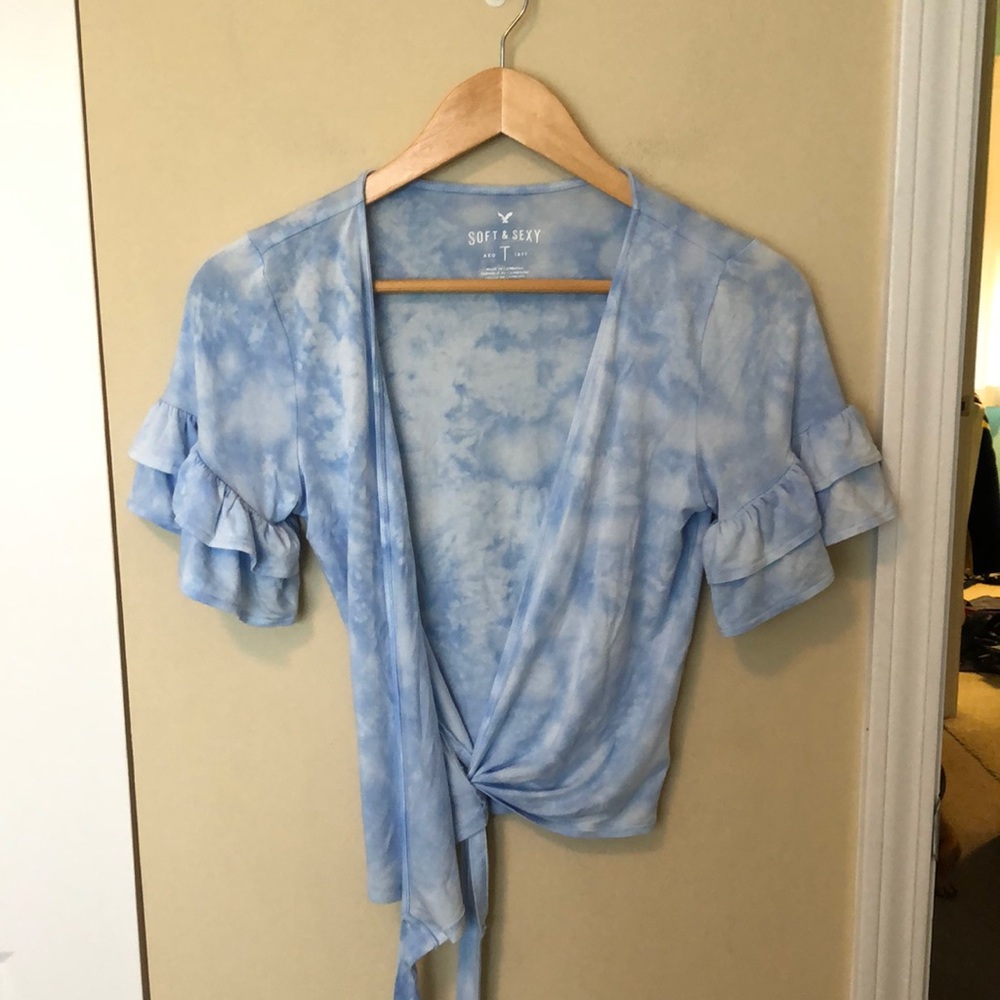 American Eagle blue & white wrap t-shirt sz S NWT